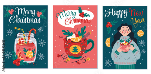 Merry Christmas and Happy New Year card cover flayer poster abstract design element concept illustration