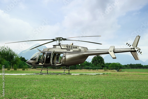 Fotografie, Tablou Beautiful modern helicopter on helipad in field