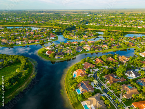 Aerial drone photo of luxury homes in Weston Florida photo