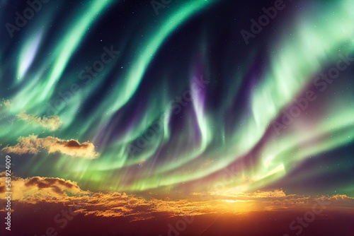 Northern lights with sunset 