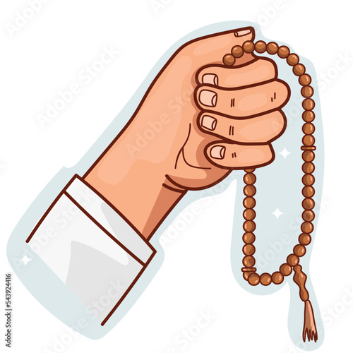 Muslim man hands holding rosary vector