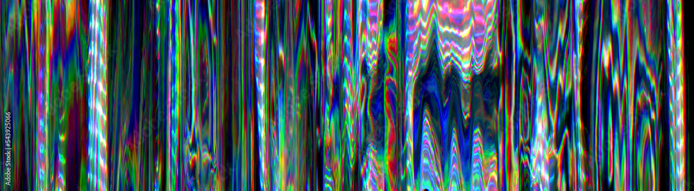 Naklejka premium 3d Holographic horizontal banner. Neon Foil on black Background. Abstract Iridescent Wallpaper art. Holo Glitch Colorful Pastel header