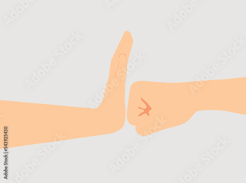 Person using hand palm to stop a punch. Stop violence against women, men and children campaign concept. Vector isolated background
