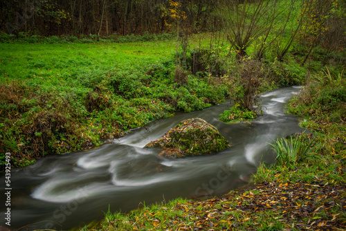 Valley of Sarecky creek in autumn blue sky day in capital Prague photo