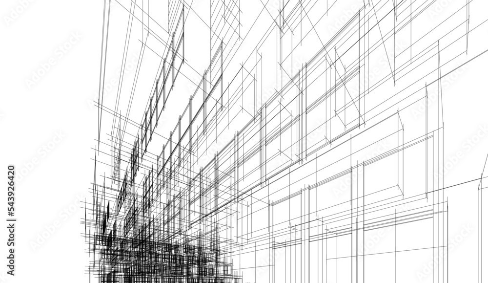 Architectural sketch of building on white background Architectural sketch of building on white background