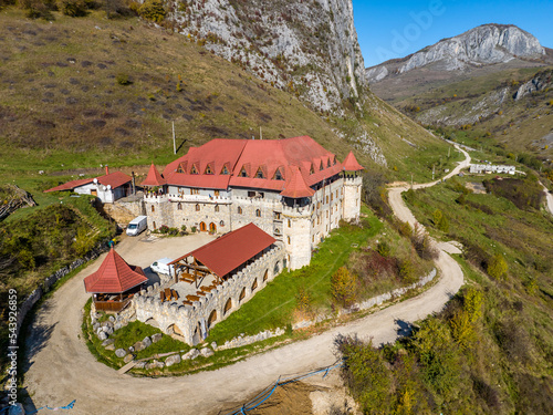 Romania - Old historical restaurant near Torocko town in Transylvania from drone view photo