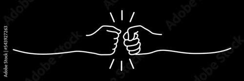 Fist bumping banner hand drawn with single line