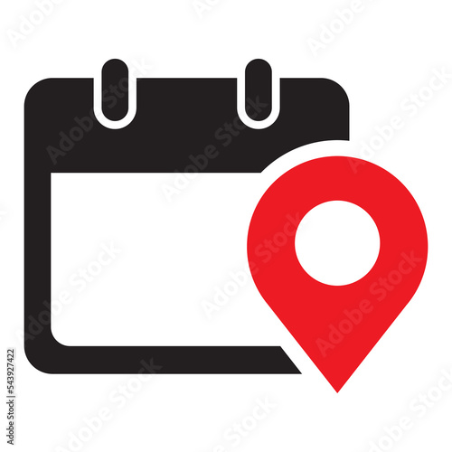 Calendar with map pin icon. Event location, meeting place symbol vector.