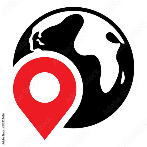 Location on globe icon. Pin on globe, vector illustration.