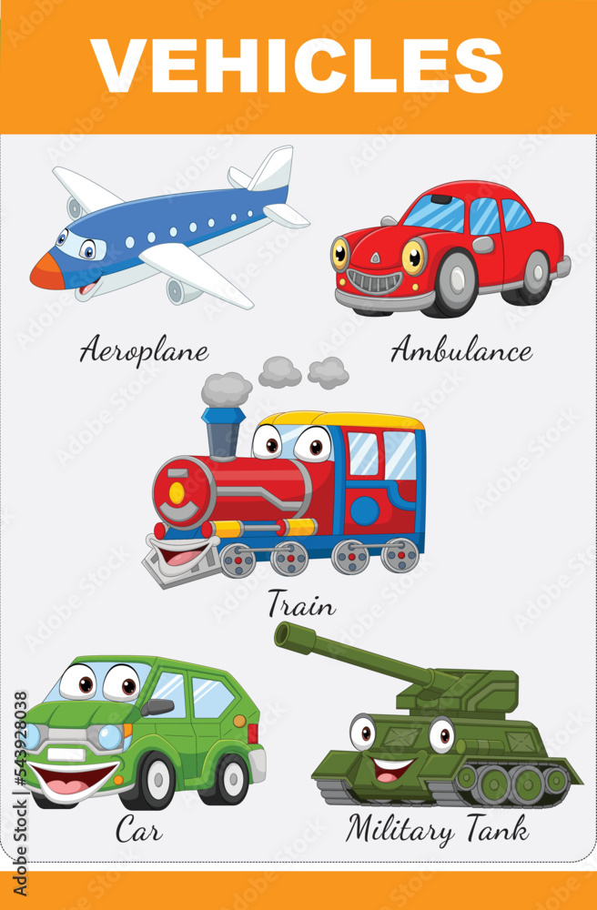 set of cute cartoon vehicles set of cute cartoon vehicles