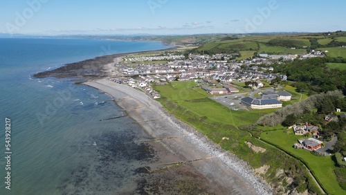 Aberaeron North Wales beach drone aerial view.