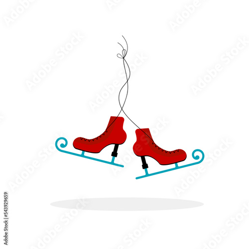 Figure Skating design element isolated on white background. Vector poster with figure skates. Decorative illustration with winter Xmas and New Year concept