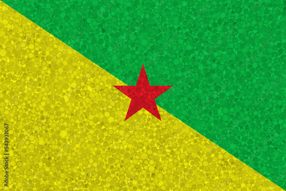 Flag of French Guiana on styrofoam texture. national flag painted on the surface of plastic foam