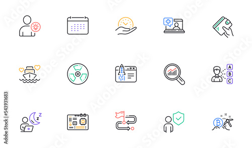 Wallet, Security and Safe time line icons for website, printing. Collection of Bitcoin mining, Travel path, Opinion icons. Data analysis, Medical help, Shift web elements. Vector