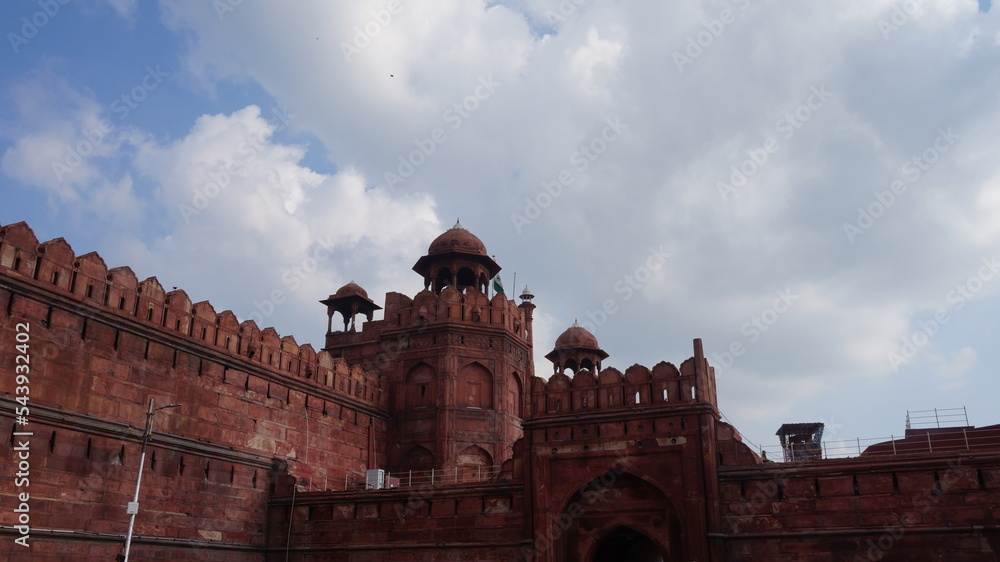 Fototapeta premium Red Fort with moody skies at sunset Delhi UNESCO World Heritage Site Red Fort in India A heritage site made of red sandstone during the Mughal rule