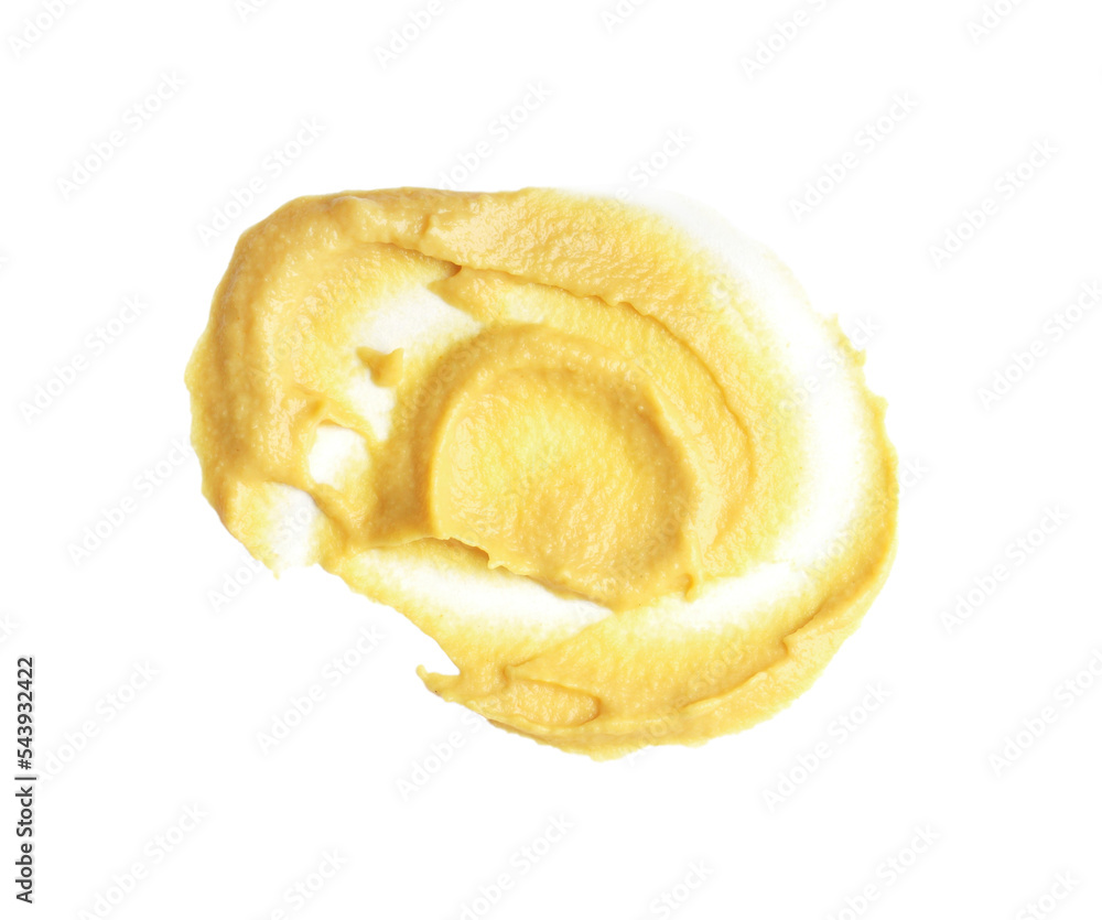 Smear of delicious mustard isolated on white, top view Smear of delicious mustard isolated on white, top view