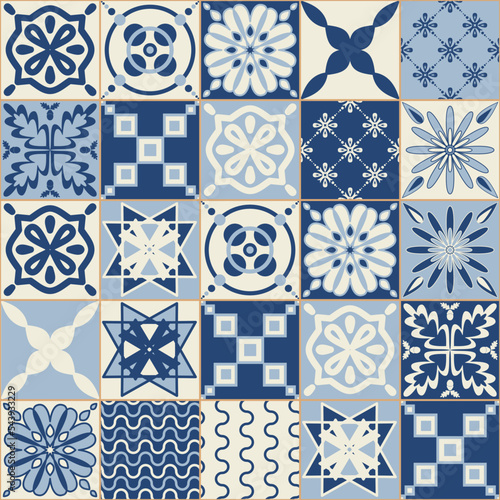 Ceramic tiles for wall decoration, blue indigo color, stylish vector illustration for interior design