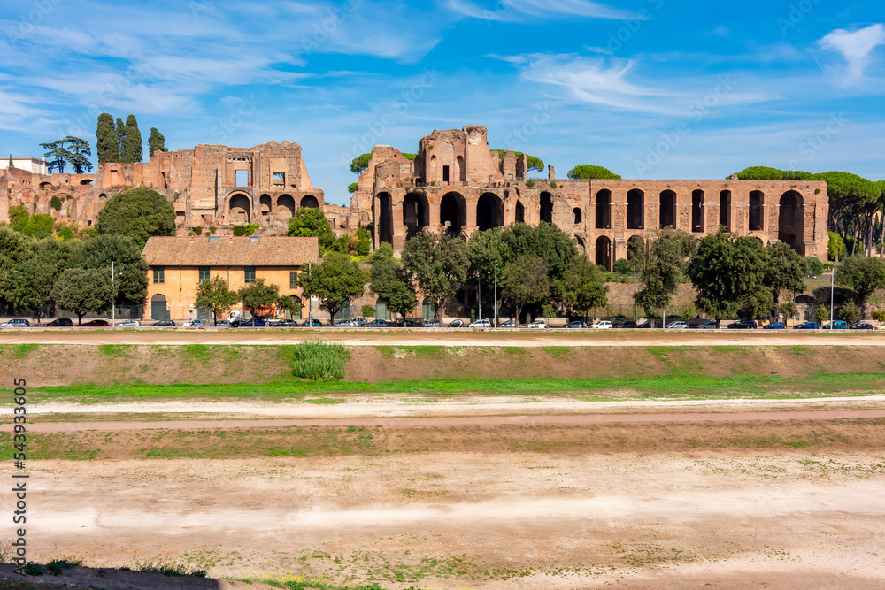 Ruins of ancient Circus Maximus in Rome, Italy
