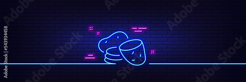 Neon light glow effect. Potato line icon. Vegetable food sign. Diet nutrition symbol. 3d line neon glow icon. Brick wall banner. Potato outline. Vector