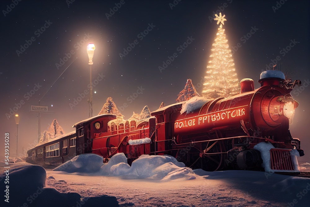 Train to the North Pole - obrazy, fototapety, plakaty 