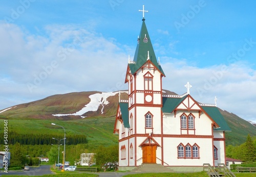 Fényképezés Husavik church  in Iceland.