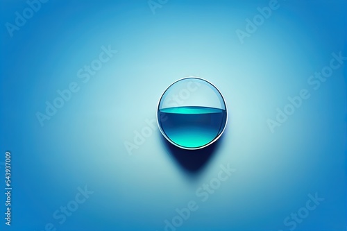Minimal 3D product display background with blue glass blue transparent disk in top view.