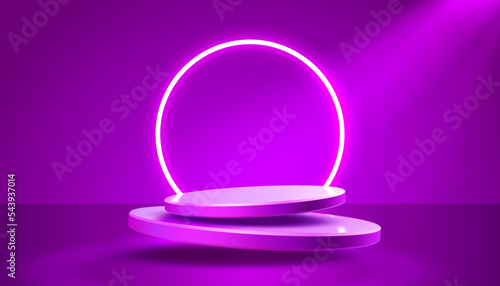 Stage podium with lighting, Stage Podium Scene with for Award, Decor element background. Vector