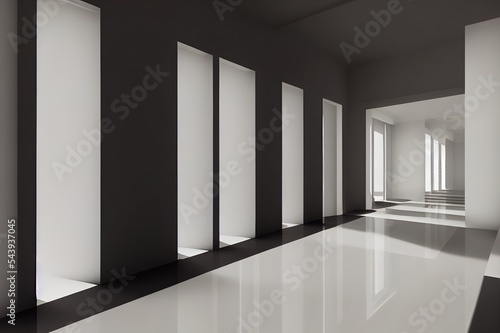 3d rendering. Arch hallway simple geometric background, architectural corridor, portal, arch columns inside empty wall. Modern minimal concept