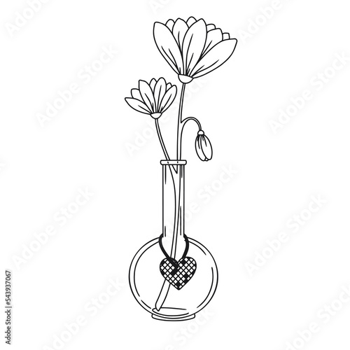 Flower in a glass vase with a pendant. Vector