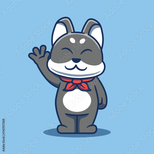 Cute gray dog mascot waving. Vector illustration of dog mascot.