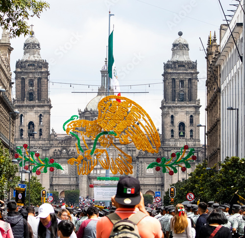 View from the zocalo and the ornamental of independence day. Mexico City photo