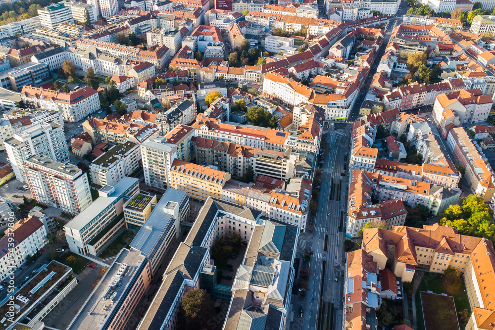 Aerial view of an old town district of Graz in Austria