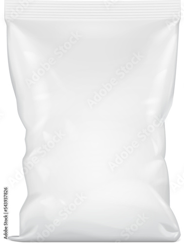 Mockup Blank Foil Or Paper Food Stand Up Pouch Snack Sachet Bag Packaging With Handle. Illustration Isolated On White Background. Mock Up, Mockup Template Ready For Your Design. Vector EPS10
