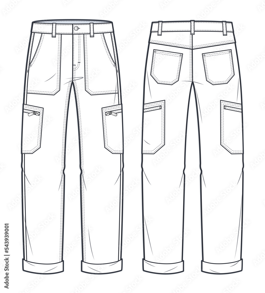 Cargo Pants technical fashion Illustration. Jeans Pants fashion flat ...