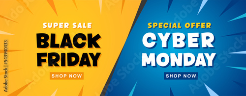 Black Friday and Cyber Monday sale banner. Vector illustration