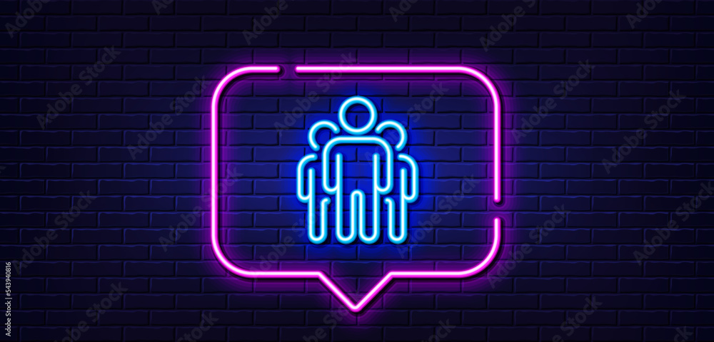 Neon light speech bubble. Group line icon. Business management sign. Teamwork symbol. Neon light background. Group glow line. Brick wall banner. Vector Neon light speech bubble. Group line icon. Business management sign. Teamwork symbol. Neon light background. Group glow line. Brick wall banner. Vector
