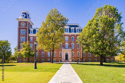 Sunny exterior view of the Old Main of University of Arkansas photo