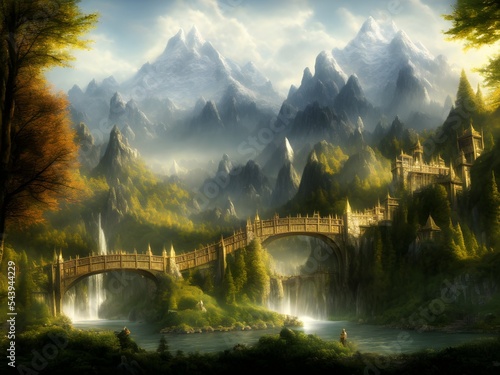 Fantasy mountainse scene 3d render 3d scene photo