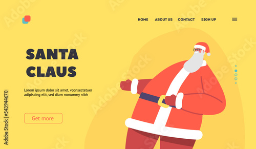 Santa Claus Landing Page Template. Fat Father Noel Dancing and Laughing, Christmas Character in Red Traditional Costume
