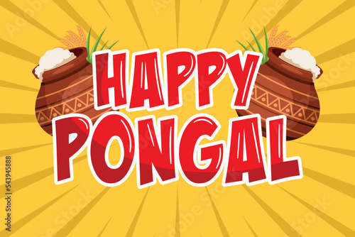 Happy Pongal harvest festival celebration Cartoon background with traditional clay pots