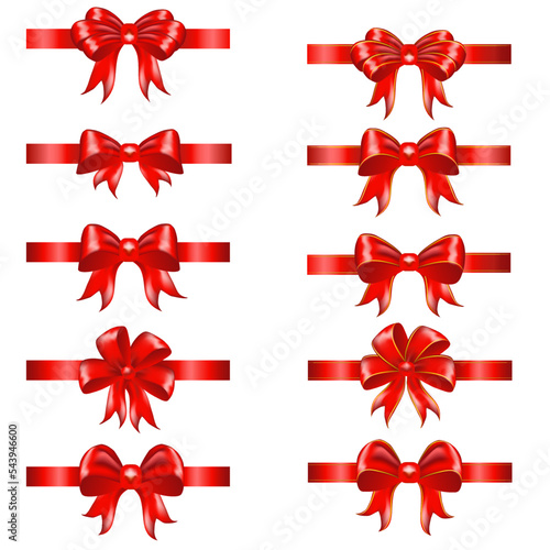 Red and red with gold stripes bows set PNG