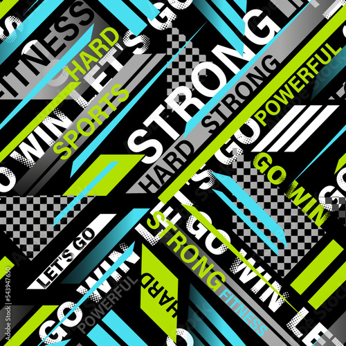 Abstract seamless grunge pattern for boy. Urban style modern background with sport elements. Drive and speed modern creative wallpaper for guys. Extreme style
