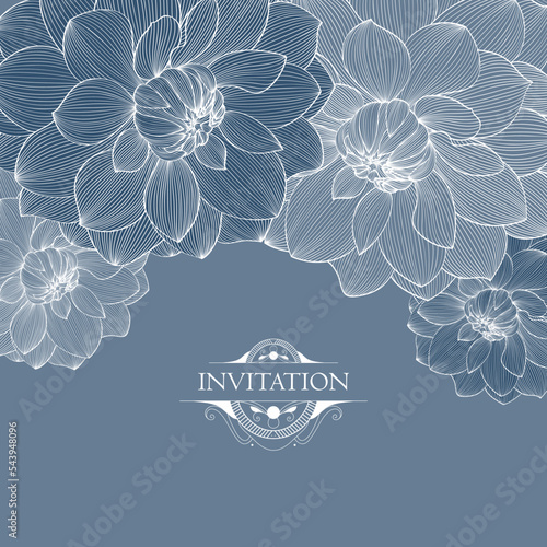 Abstract  hand drawn floral pattern with dahlia flowers. Vector illustration. Element for design.