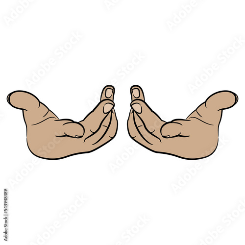 Front view of two human hands with open palms. Asking gesture. Cartoon style.