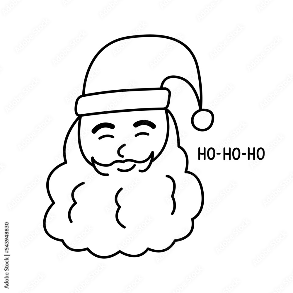 Santa Claus head doodle clipart. Santa Claus smile and say ho ho ho. Contoured face of an old man in a hat with a beard. Happy new year and Merry Christmas. Hand drawn outline vector illustration. Santa Claus head doodle clipart. Santa Claus smile and say ho ho ho. Contoured face of an old man in a hat with a beard. Happy new year and Merry Christmas. Hand drawn outline vector illustration.