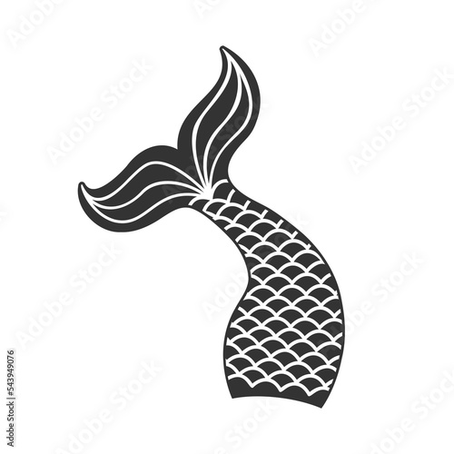 Mermaid tail with squama silhouette. Props for girls party, greeting card or t-shirt print isolated on white background. Vector graphic illustration.