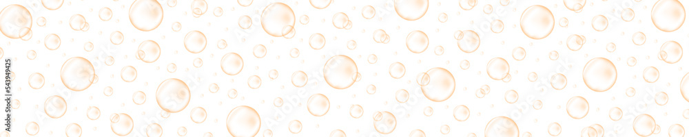 Golden bubbles of champagne, prosecco, seltzer, lemonade, cola, soda, sparkling wine. Carbonated drink texture. Fizzing water background. Vector realistic illustration - obrazy, fototapety, plakaty 