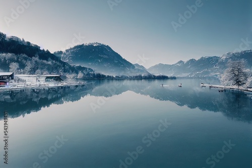 View of a lake called attersee in austria the picture was taken on a cold winter day