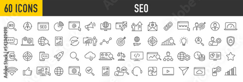 Fotografia Set of 60 SEO web icons in line style