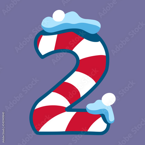 christmas winter figure 2 with red white lolipop ornament and snow, dark blue backdrop, doodle